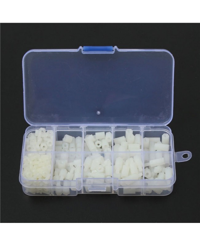 300pcs M3 Nylon Hex Screw Nut Spacer Standoff Assortment Kit White