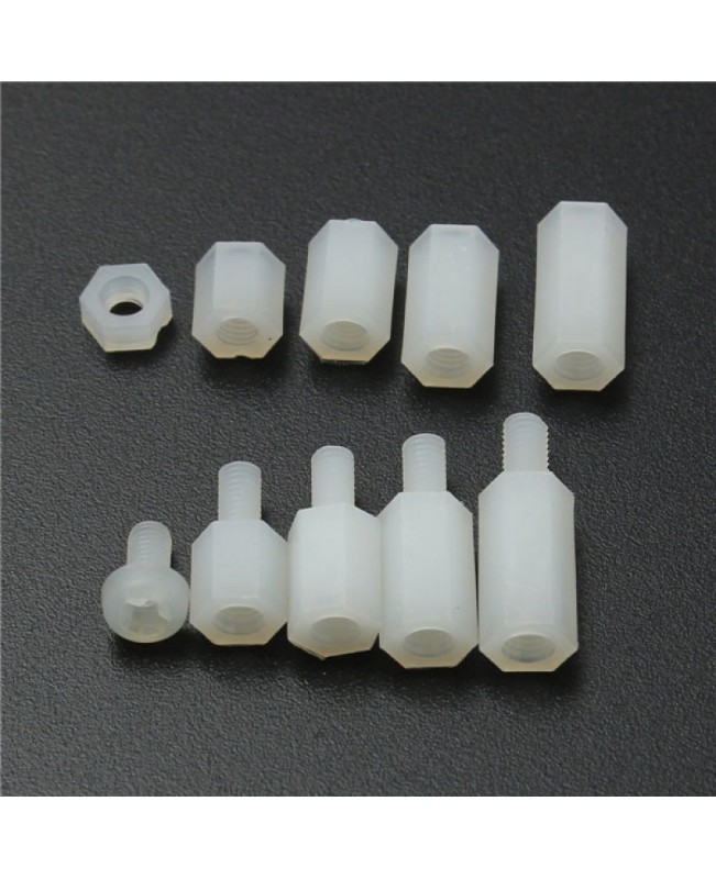 300pcs M3 Nylon Hex Screw Nut Spacer Standoff Assortment Kit White