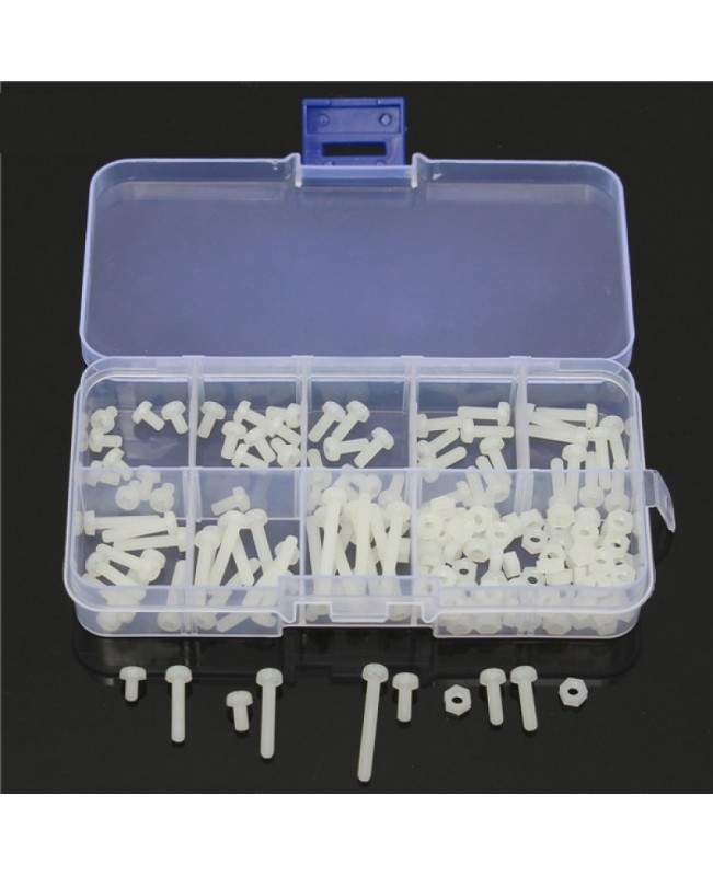 160pcs M3 Nylon Hex Screw Nut Spacer Standoff Assortment Kit White