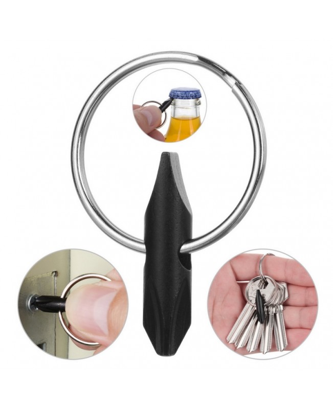 Multifunctional High-Carbon Steel Bottle Opener Screwdriver Keychain Black