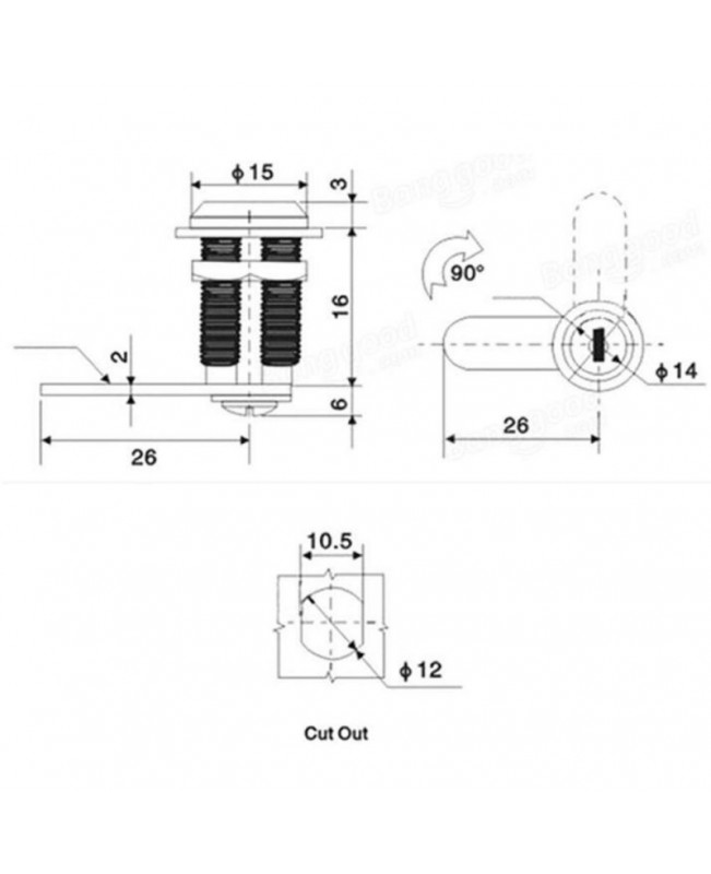 Cam Lock Desk Drawer Lock with 2 Keys