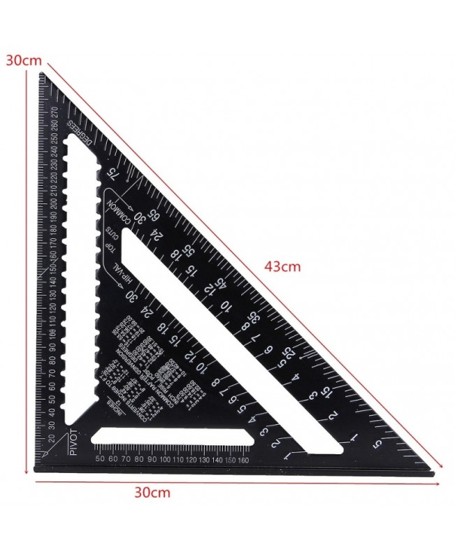 43X30X30cm Metric Aluminum Alloy Triangle Ruler Black Triangular Ruler