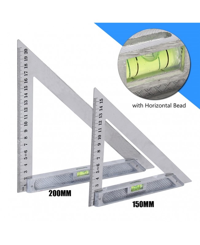 150mm Triangle Ruler Measuring Tool 90° Alloy with Level Bubble