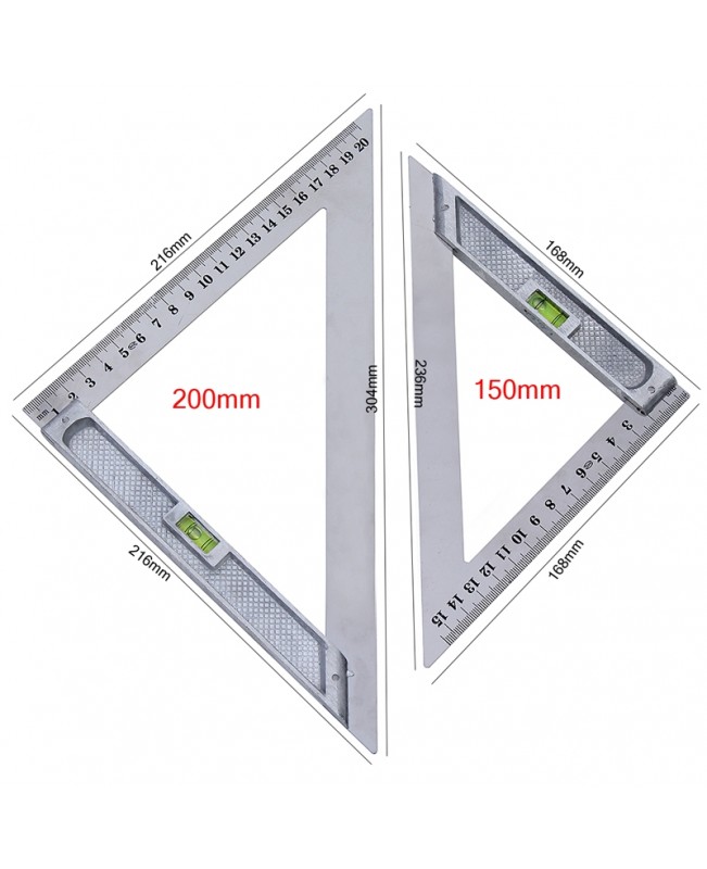 150mm Triangle Ruler Measuring Tool 90° Alloy with Level Bubble