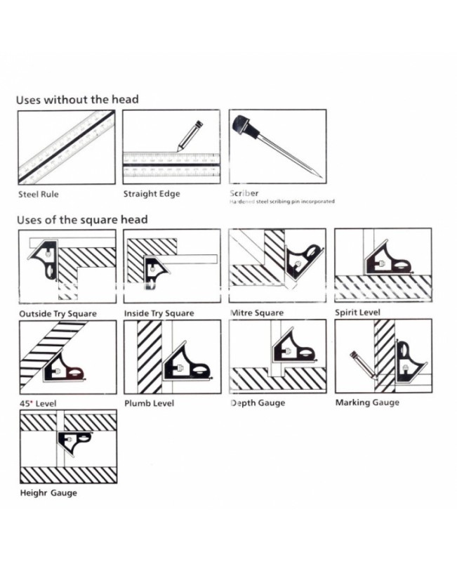 12inch Square Ruler Adjustable Stainless Steel Combination Angle Tool