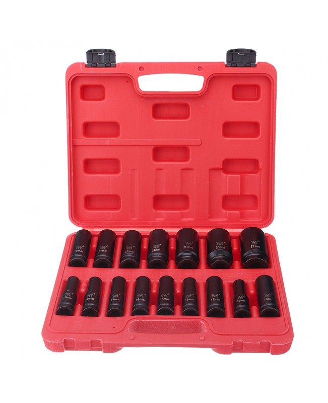 16pcs 10-32mm  Chrome Vanadium Metric Drive Deep Air Impact Socket Wrench Tool With Box