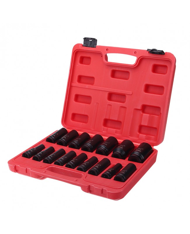 16pcs 10-32mm  Chrome Vanadium Metric Drive Deep Air Impact Socket Wrench Tool With Box