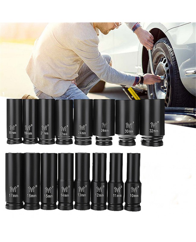 16pcs 10-32mm  Chrome Vanadium Metric Drive Deep Air Impact Socket Wrench Tool With Box