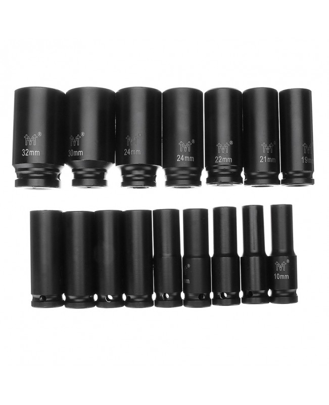 16pcs 10-32mm  Chrome Vanadium Metric Drive Deep Air Impact Socket Wrench Tool With Box