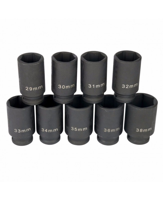 9pcs Drive Socket Set Deep Impact Axle Hub Nut Socket 29-38mm Removal Tool