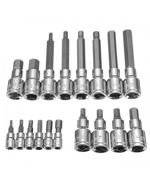 18pcs 1/2 1/4 Inch Drive Socket Set Metr...