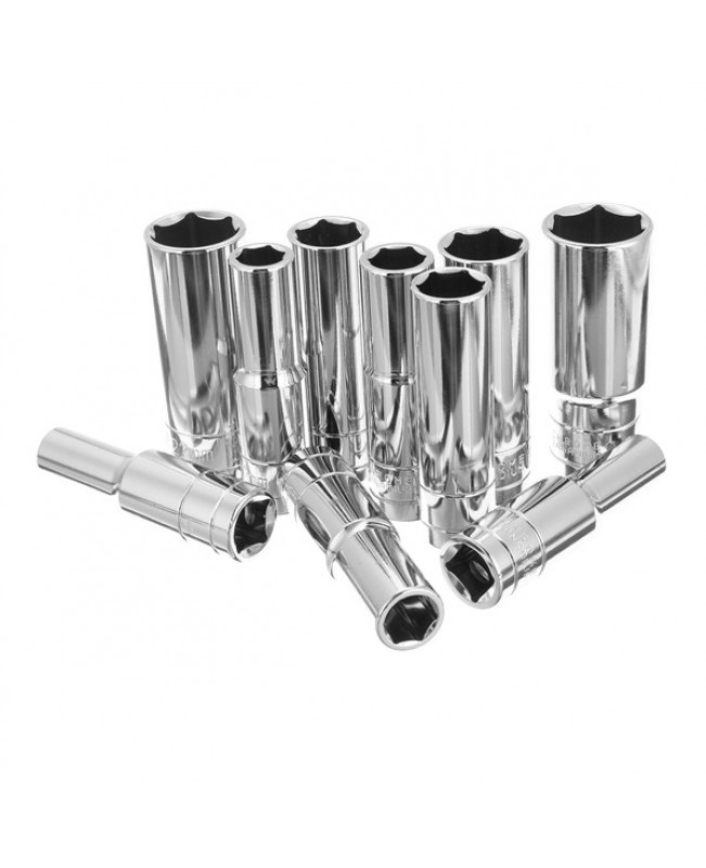 10pcs Drive Heavy Duty Deep Impact Sockets Set 6 Points Metric 8-24mm Socket Adapter