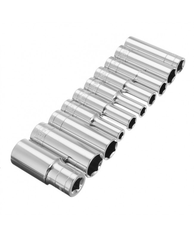 10pcs Drive Heavy Duty Deep Impact Sockets Set 6 Points Metric 8-24mm Socket Adapter