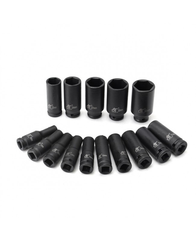 15pcs Drive Deep Impact Metric Socket Set 10-32mm Air Garage Sockets