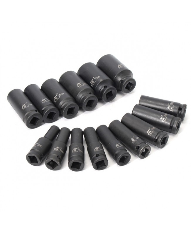 15pcs Drive Deep Impact Metric Socket Set 10-32mm Air Garage Sockets