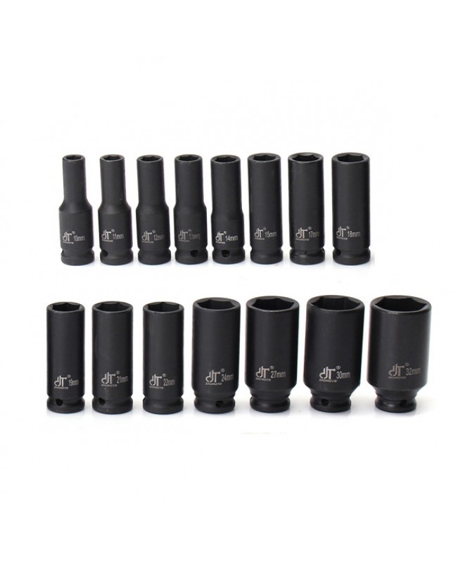 15pcs Drive Deep Impact Metric Socket Set 10-32mm Air Garage Sockets