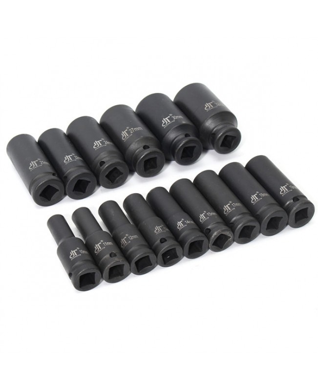 15pcs Drive Deep Impact Metric Socket Set 10-32mm Air Garage Sockets