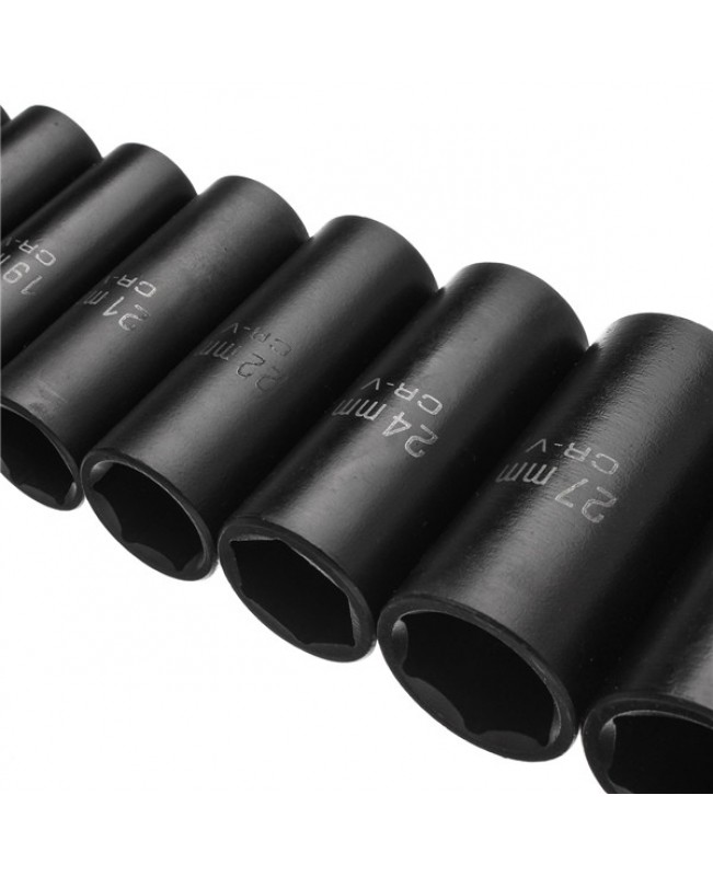 13pcs 10-32mm Drive Deep Impact Socket Set CR-V Metric Garage Wrench Tool