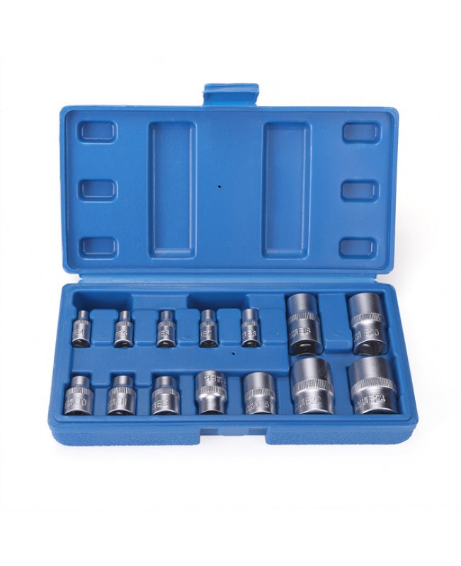 14pcs Tamper Proof E4-E24 Torx Star Bit Socket Set Female E Type Socket