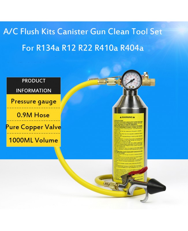 1000 mL A/C Flush Gun Canister Clean Tool Kit Hose For R134a R12 R22 R410a R404a