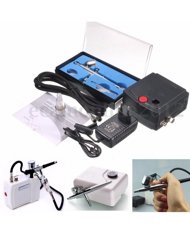 EU Plug New Precision Dual-Action Airbrush Spraying Air Pump Compressor Kit Craft Cake Hobby Spray